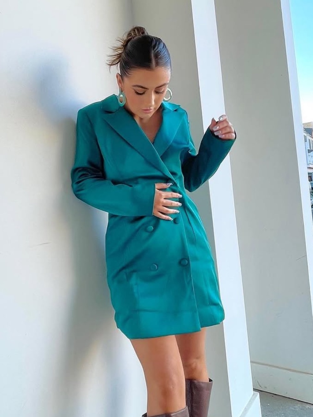 Adelyn Rae Teal Double-Breasted Long Sleeve Dress